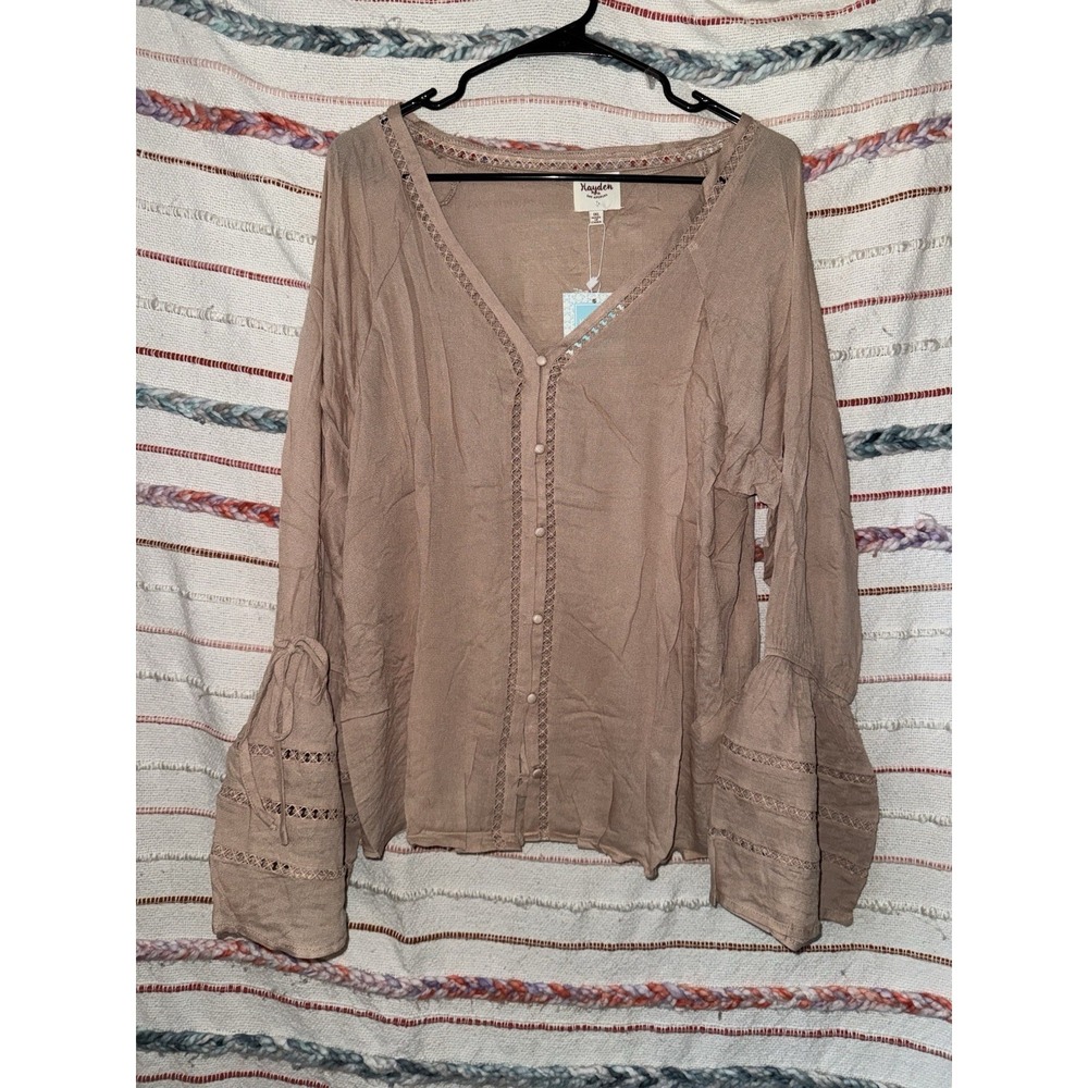 Hayden‎ Boho Flowy Tan Blouse Women's Size 1X New NWT
